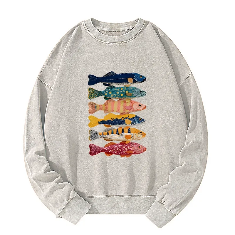 Tokyo-Tiger Colorful Fish Art Collection Washed Sweatshirt Sale