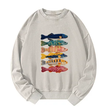 Tokyo-Tiger Colorful Fish Art Collection Washed Sweatshirt