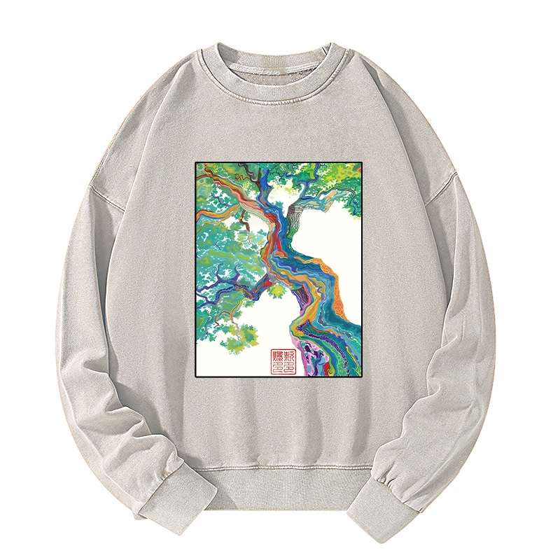 Tokyo-Tiger Colorful Magic Tree Washed Sweatshirt