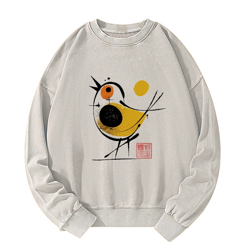 Tokyo-Tiger Aesthetic Yellow And Black Bird Washed Sweatshirt