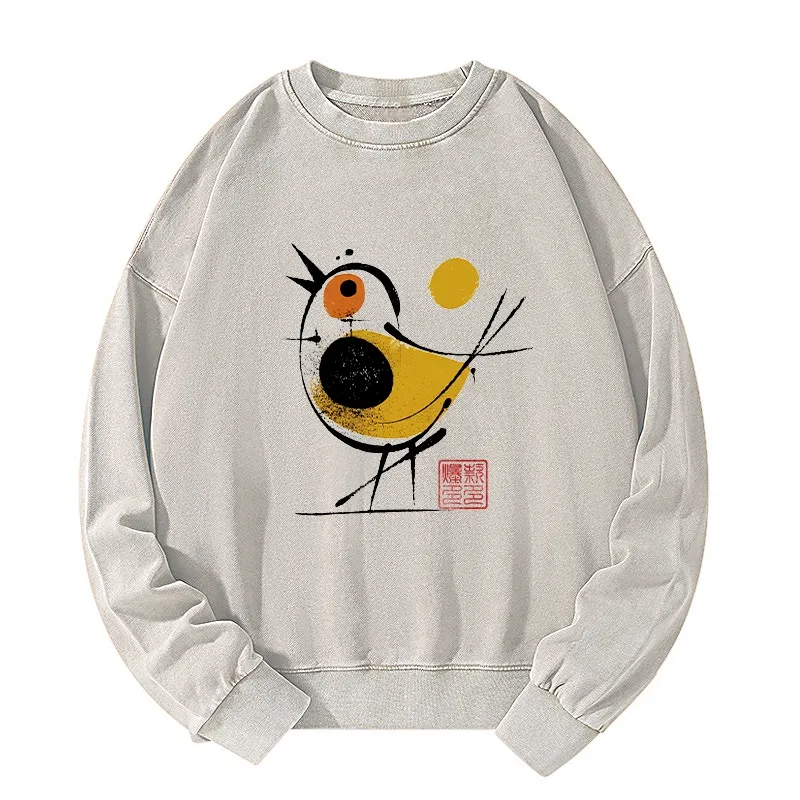 Tokyo-Tiger Aesthetic Yellow And Black Bird Washed Sweatshirt Sale