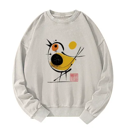 Tokyo-Tiger Aesthetic Yellow And Black Bird Washed Sweatshirt