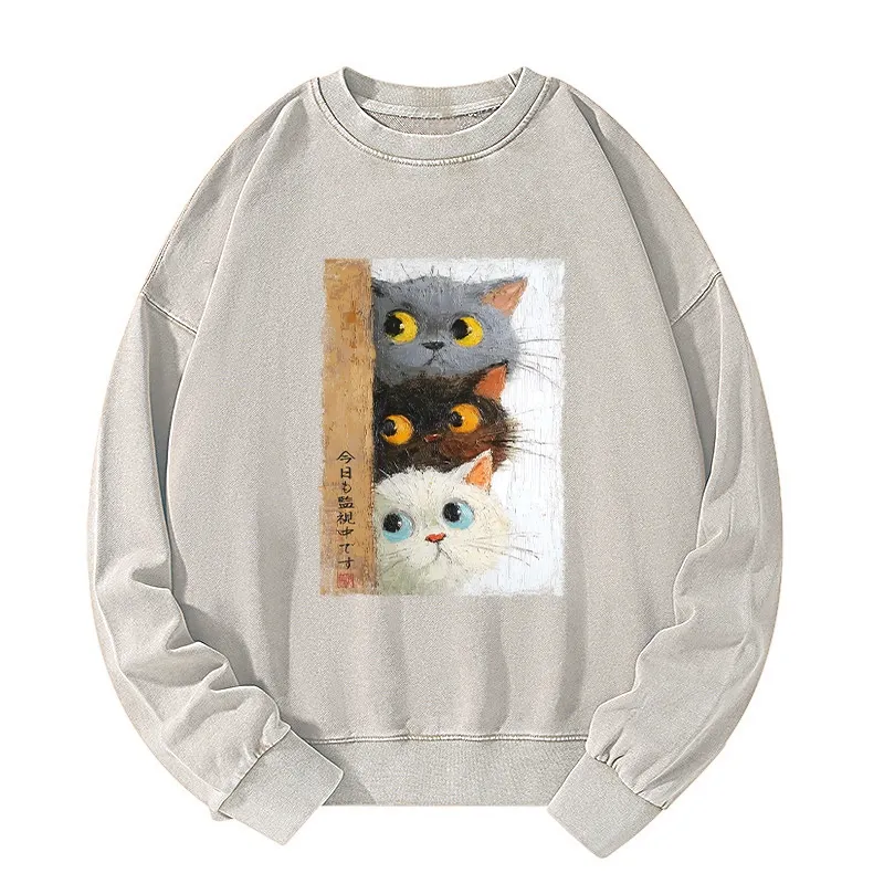 Tokyo-Tiger Three Cute Cats Watch You Washed Sweatshirt