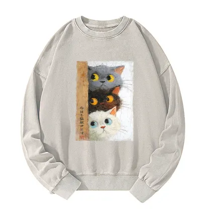 Tokyo-Tiger Three Cute Cats Watch You Washed Sweatshirt