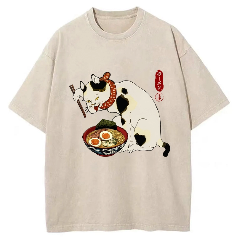 Tokyo-Tiger The Cat Obsessed With Ramen Washed T-Shirt