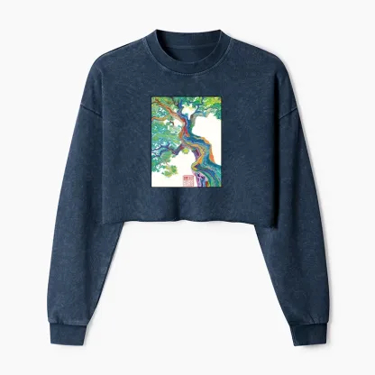 Tokyo-Tiger Colorful Magic Tree Washed Crop Sweatshirt