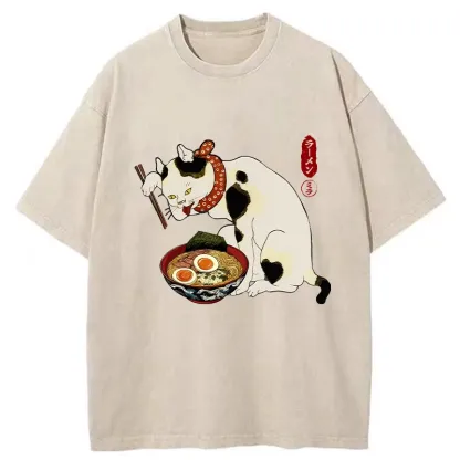 Tokyo-Tiger The Cat Obsessed With Ramen Washed T-Shirt