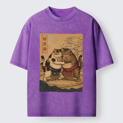 Tokyo-Tiger Sumo Cats Ready To Fight Washed T-Shirt