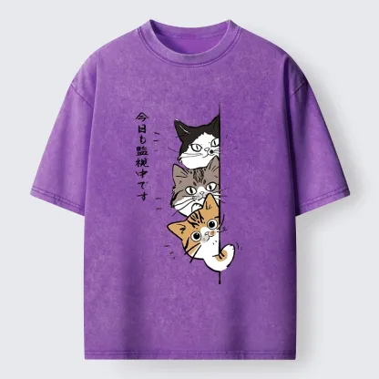 Tokyo-Tiger Funny Cat Surveillance Squad Washed T-Shirt