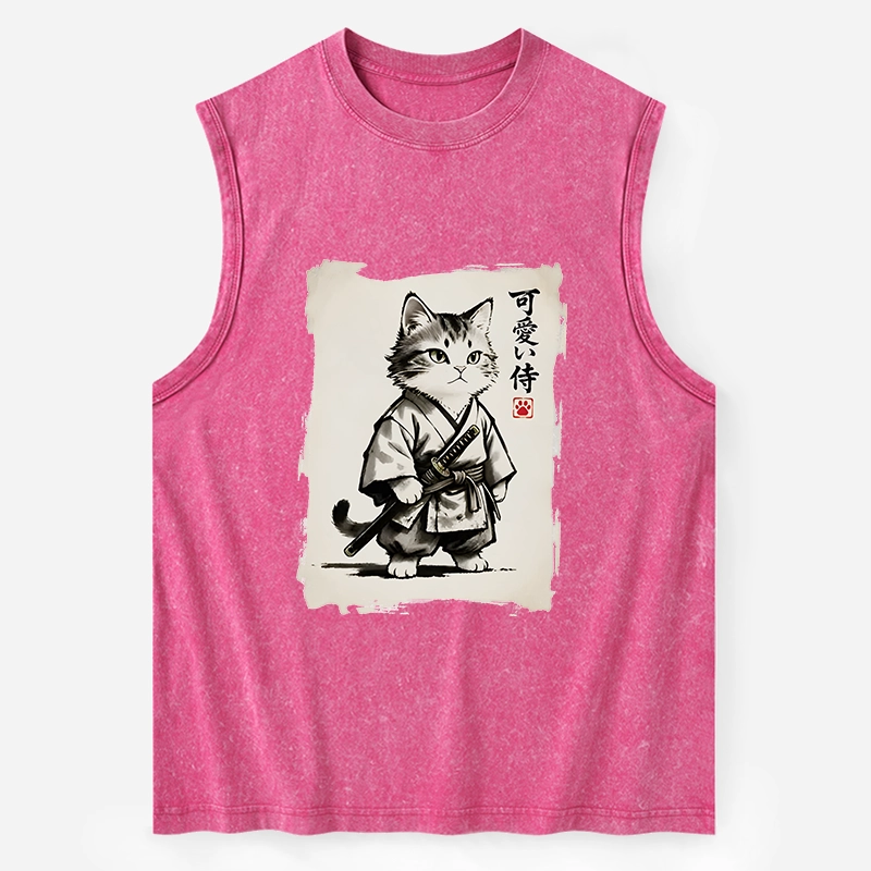 Tokyo-Tiger Japanese Samurai Cat Illustration Washed Tank