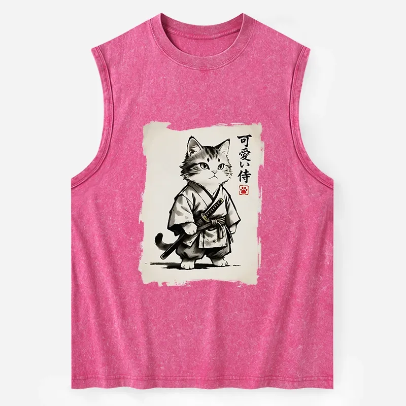 Tokyo-Tiger Japanese Samurai Cat Illustration Washed Tank