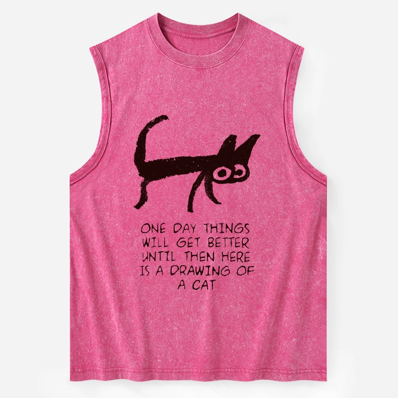 Tokyo-Tiger Cat Cheer Up Drawing Washed Tank
