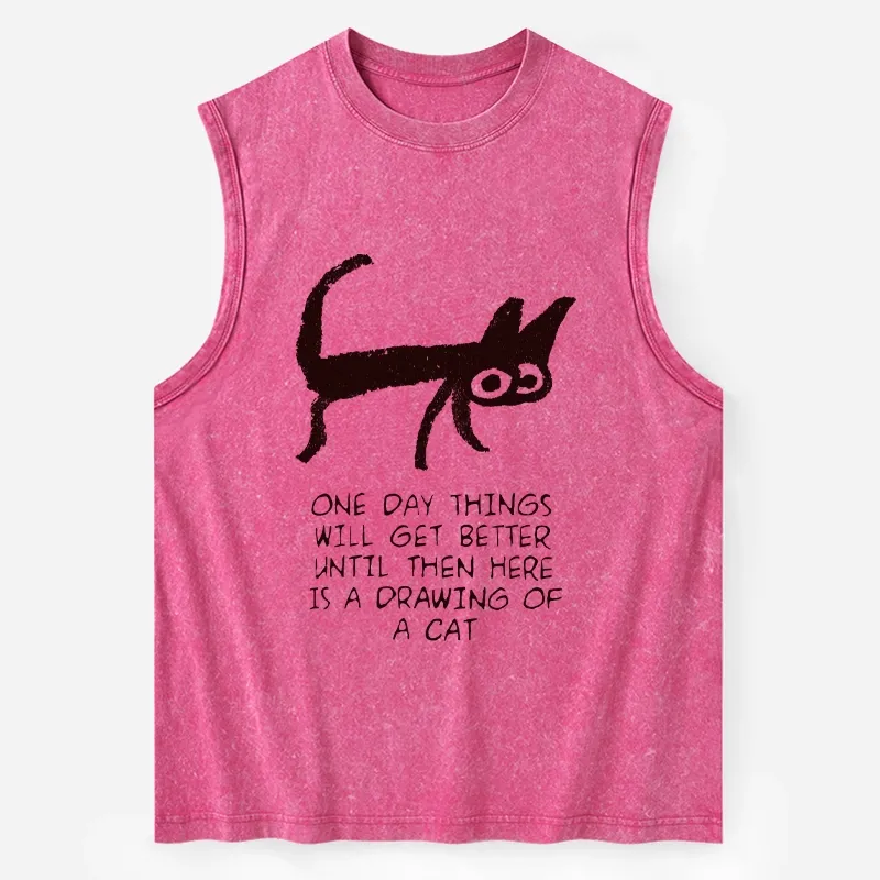 Tokyo-Tiger Cat Cheer Up Drawing Washed Tank