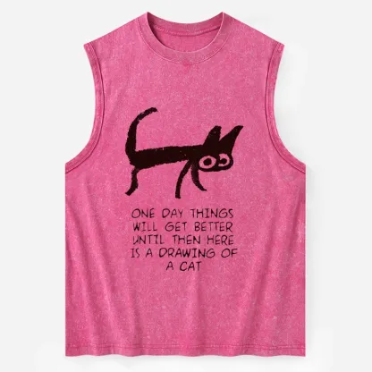 Tokyo-Tiger Cat Cheer Up Drawing Washed Tank
