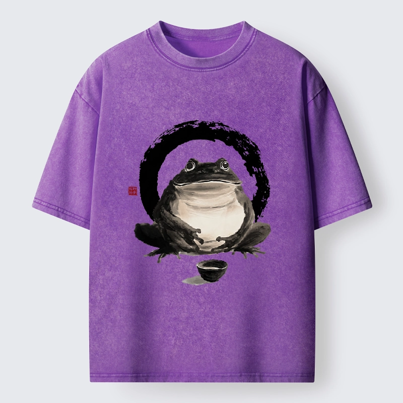 Tokyo-Tiger Zen Frog With A Tea Bowl Washed T-Shirt