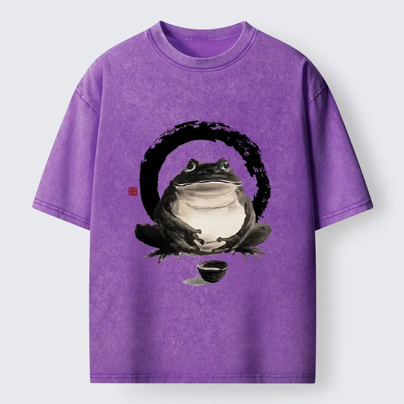 Tokyo-Tiger Zen Frog With A Tea Bowl Washed T-Shirt