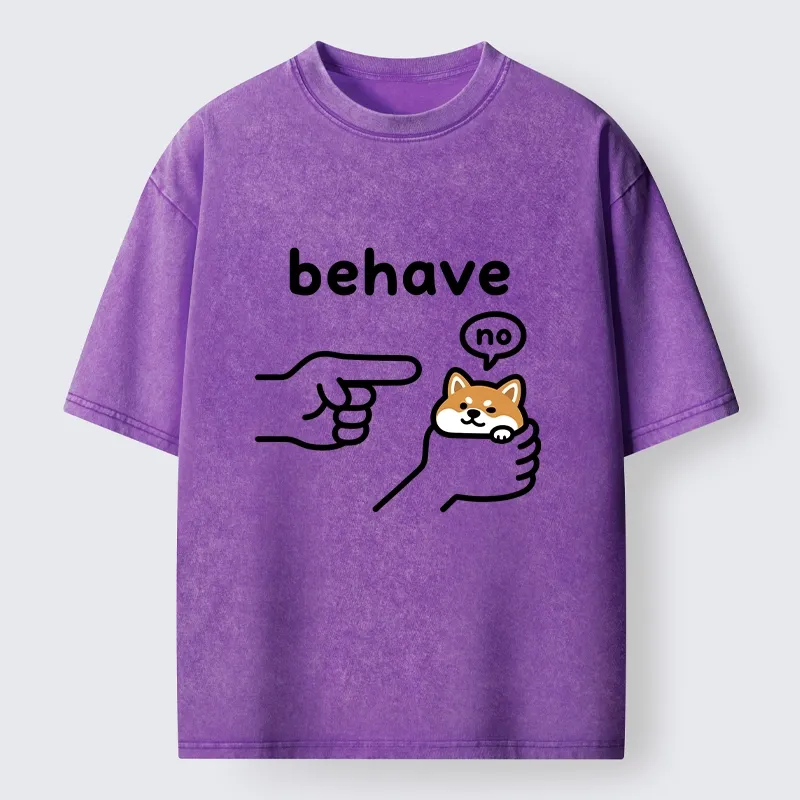 Tokyo-Tiger Funny Shiba Refusing To Behave Washed T-Shirt
