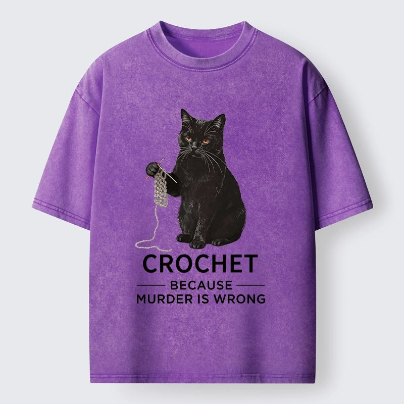 Tokyo-Tiger Cat Crocheting To Avoid Trouble Washed T-Shirt