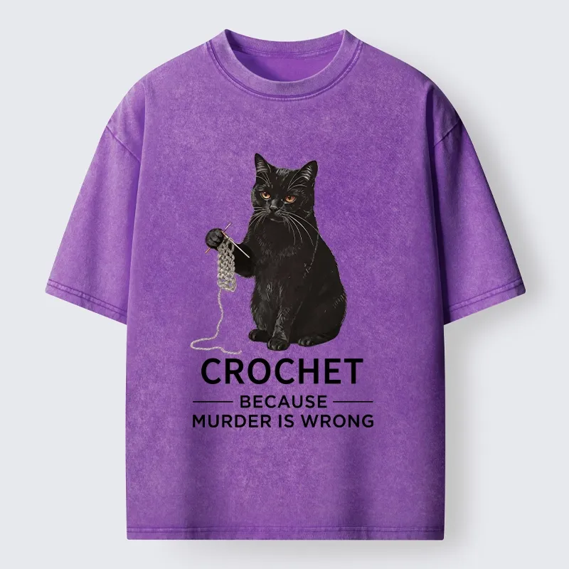 Tokyo-Tiger Cat Crocheting To Avoid Trouble Washed T-Shirt