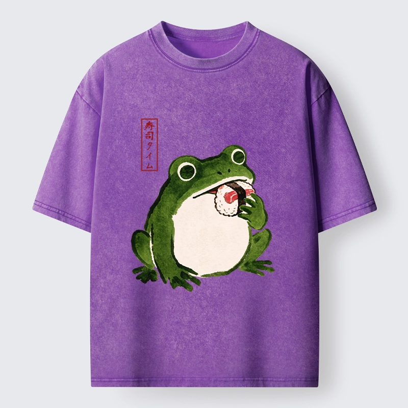 Tokyo-Tiger Sushi Time For The Hungry Frog Washed T-Shirt