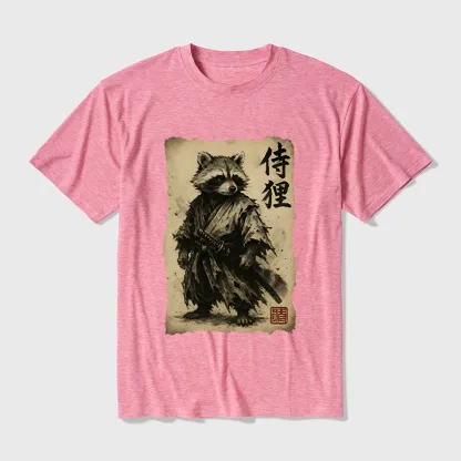 Tokyo-Tiger Retro Raccoon Samurai Cotton Blend T-Shirt