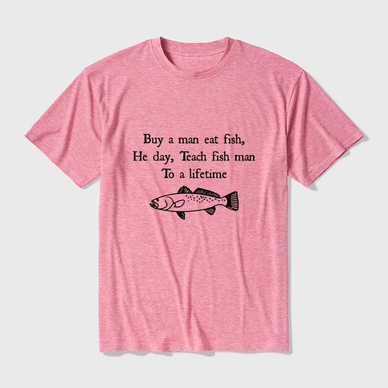 Tokyo-Tiger Man Eat Fish Meme Cotton Blend T-Shirt