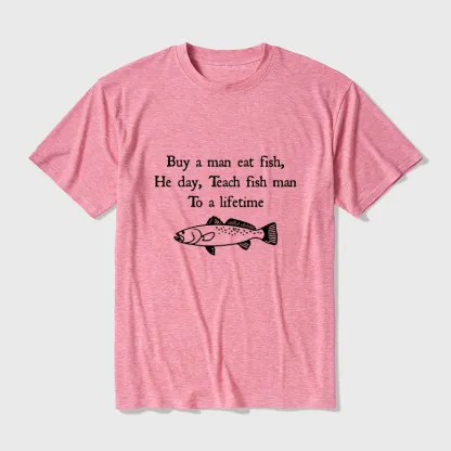 Tokyo-Tiger Man Eat Fish Meme Cotton Blend T-Shirt