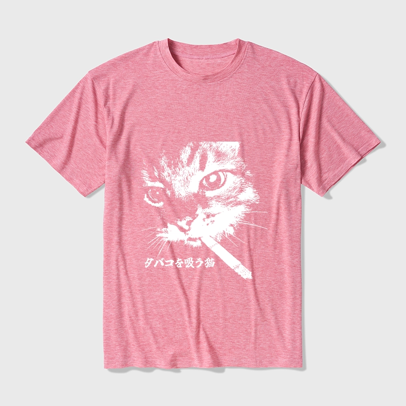 Tokyo-Tiger Retro Cat Smoking Cotton Blend T-Shirt