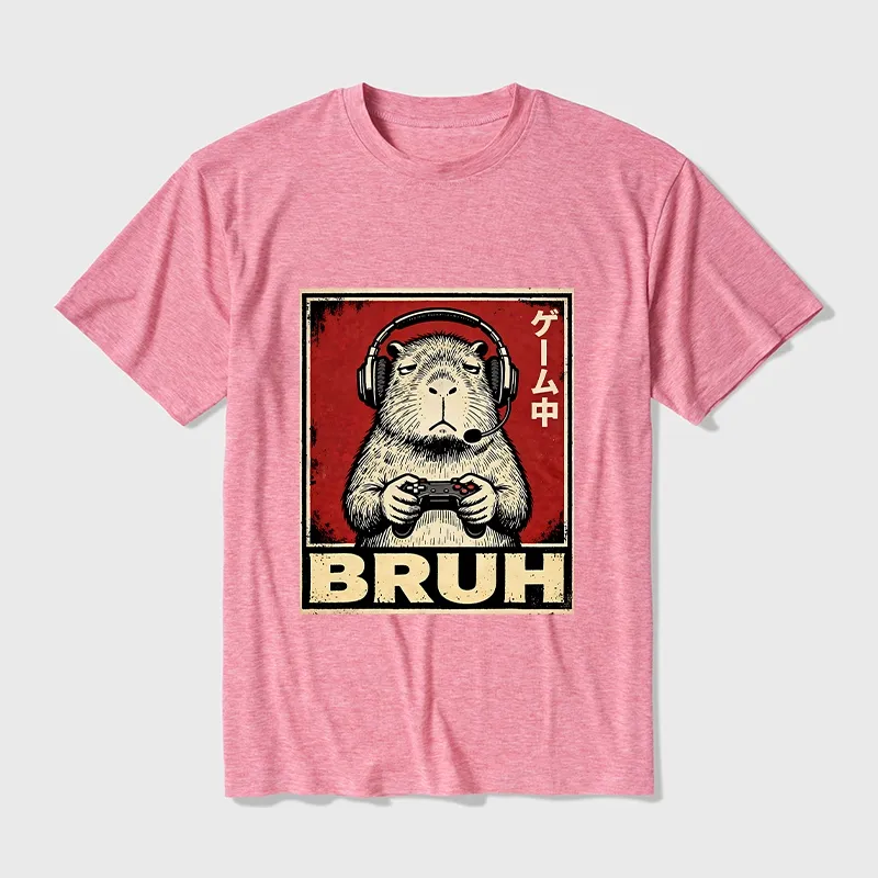 Tokyo-Tiger Funny Capybara Playing Games Cotton Blend T-Shirt