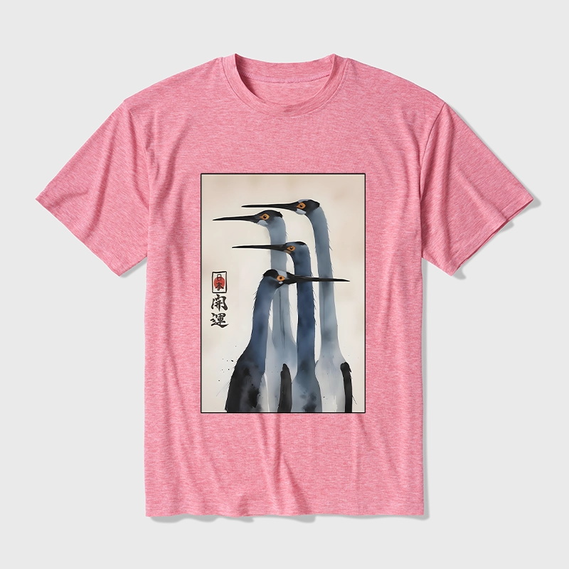 Tokyo-Tiger Retro Sandhill Crane Cotton Blend T-Shirt