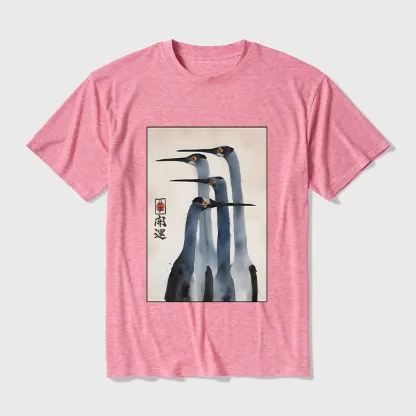 Tokyo-Tiger Retro Sandhill Crane Cotton Blend T-Shirt