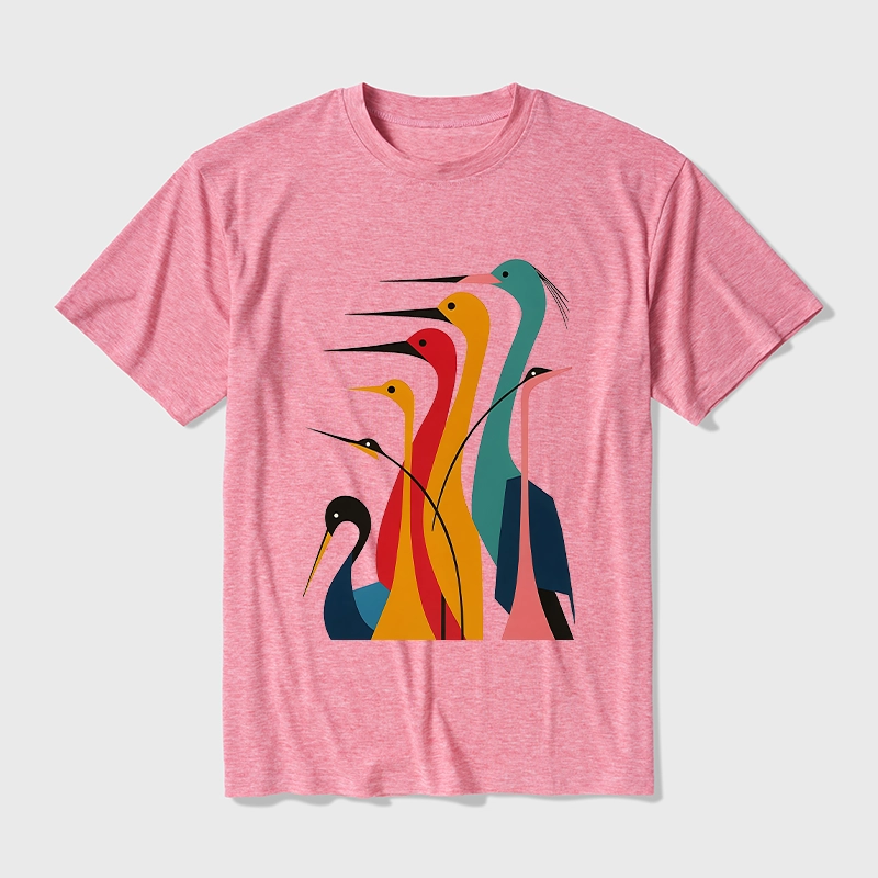Tokyo-Tiger Various Types Of Cranes Cotton Blend T-Shirt