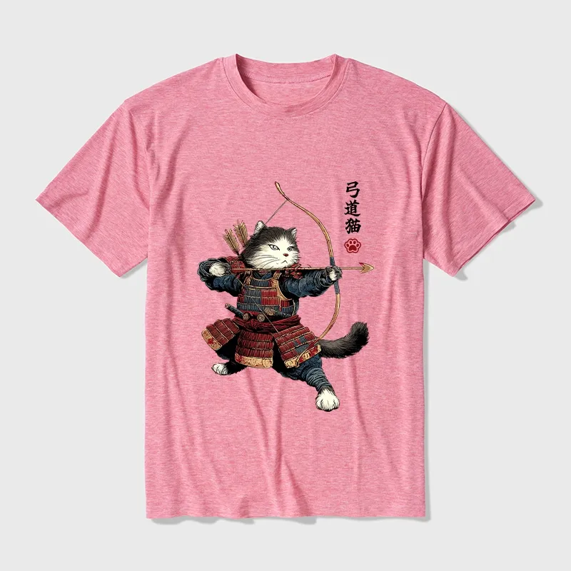 Tokyo-Tiger Kyudo Samurai Cat Cotton Blend T-Shirt