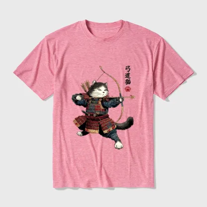 Tokyo-Tiger Kyudo Samurai Cat Cotton Blend T-Shirt
