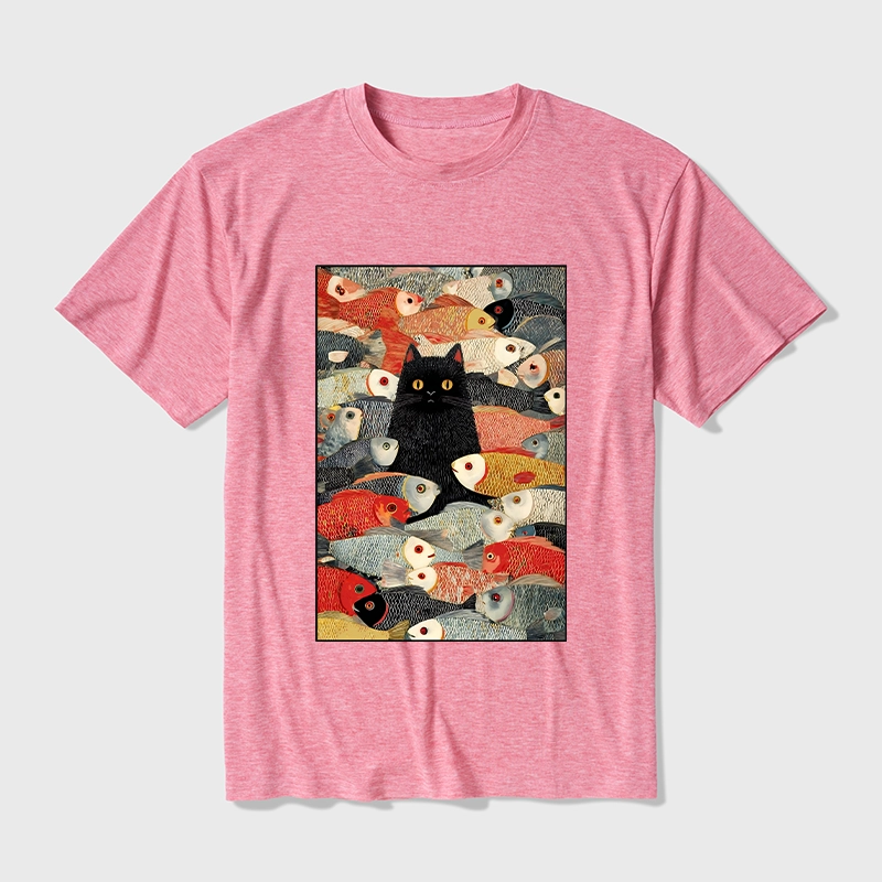 Tokyo-Tiger Cats And Fish Cotton Blend T-Shirt
