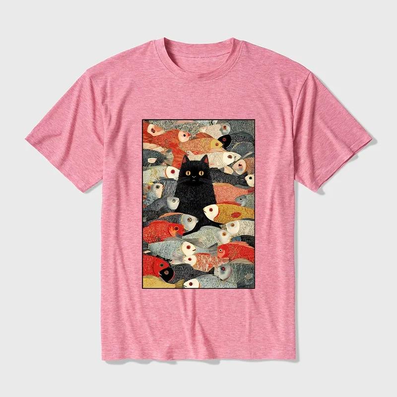Tokyo-Tiger Cats And Fish Cotton Blend T-Shirt