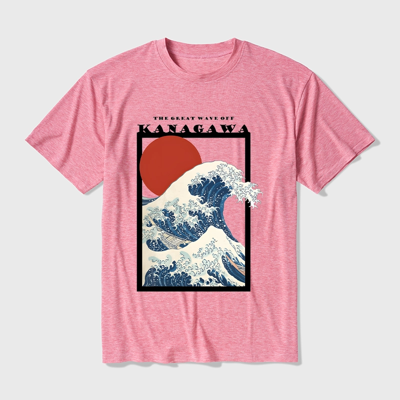 Tokyo-Tiger Minimalist Ukiyo-e Waves Cotton Blend T-Shirt
