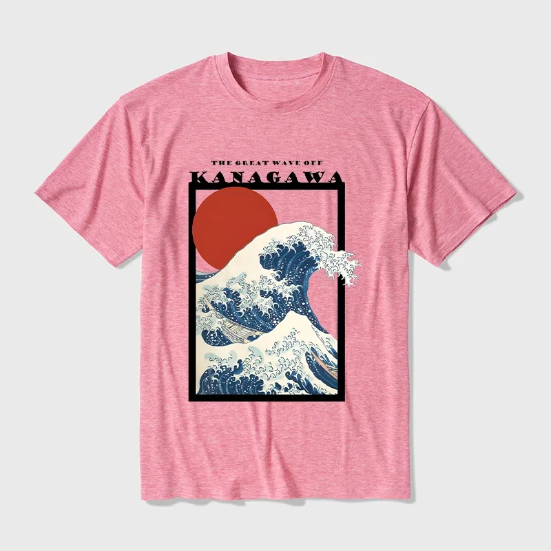 Tokyo-Tiger Minimalist Ukiyo-e Waves Cotton Blend T-Shirt