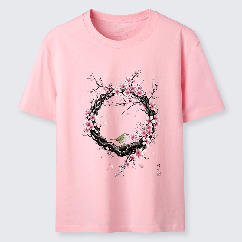 Tokyo-Tiger Sakura Wreath And Little Bird Classic T-Shirt