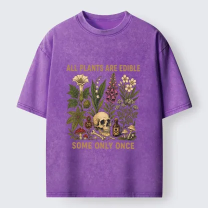 Tokyo-Tiger Edible Plants Some Only Once Joke Washed T-Shirt