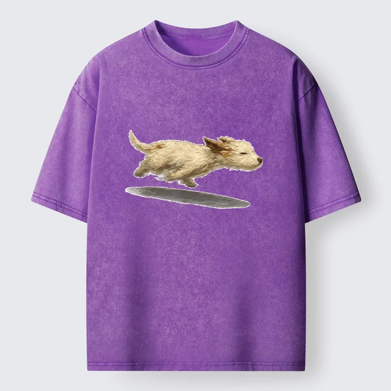 Tokyo-Tiger Happy Puppy Running Free Washed T-Shirt