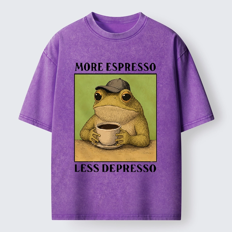 Tokyo-Tiger Frog Drinking Coffee Funny Washed T-Shirt
