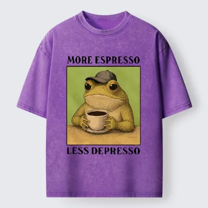 Tokyo-Tiger Frog Drinking Coffee Funny Washed T-Shirt