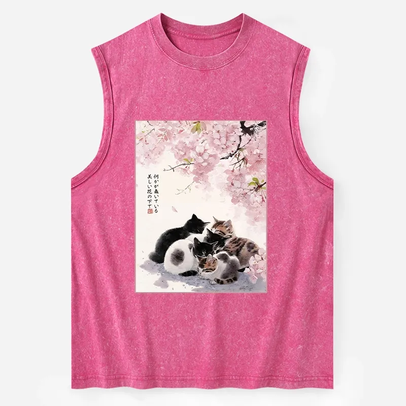 Tokyo-Tiger Cute Cats Sakura Garden Washed Tank
