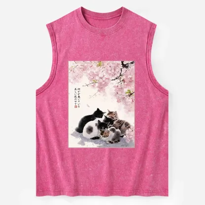 Tokyo-Tiger Cute Cats Sakura Garden Washed Tank