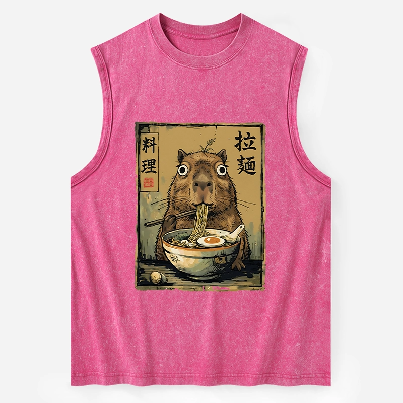 Tokyo-Tiger Cute Capybara Eating Ramen Washed Tank