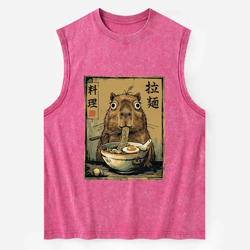 Tokyo-Tiger Cute Capybara Eating Ramen Washed Tank