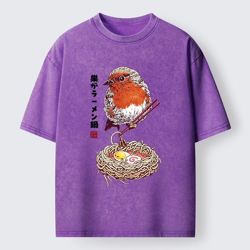 Tokyo-Tiger Northern Cardinal With Ramen Nest Washed T-Shirt