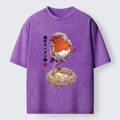 Tokyo-Tiger Northern Cardinal With Ramen Nest Washed T-Shirt