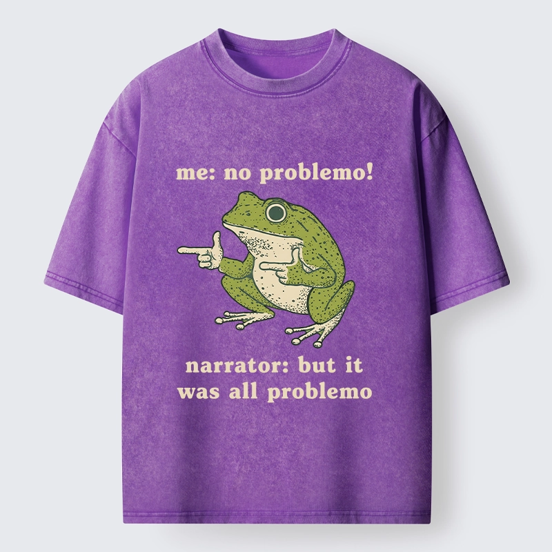 Tokyo-Tiger Funny Frog No Problemo Vs All Problemo Washed T-Shirt